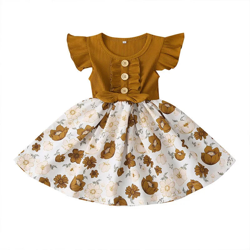 Sleeveless toddler girls summer dress on hanger, shown in available colours.