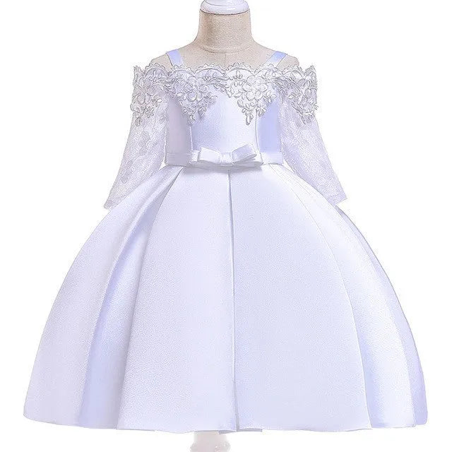 Girls lace-trimmed polyester dress in simple style available in deep red, pink, red, white and green colours