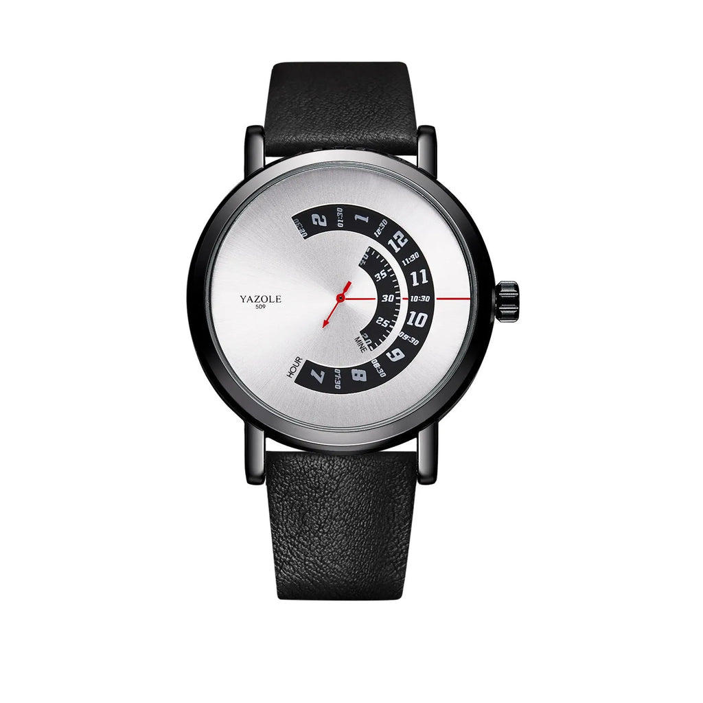 Men's waterproof quartz watch with turntable dial and metal case