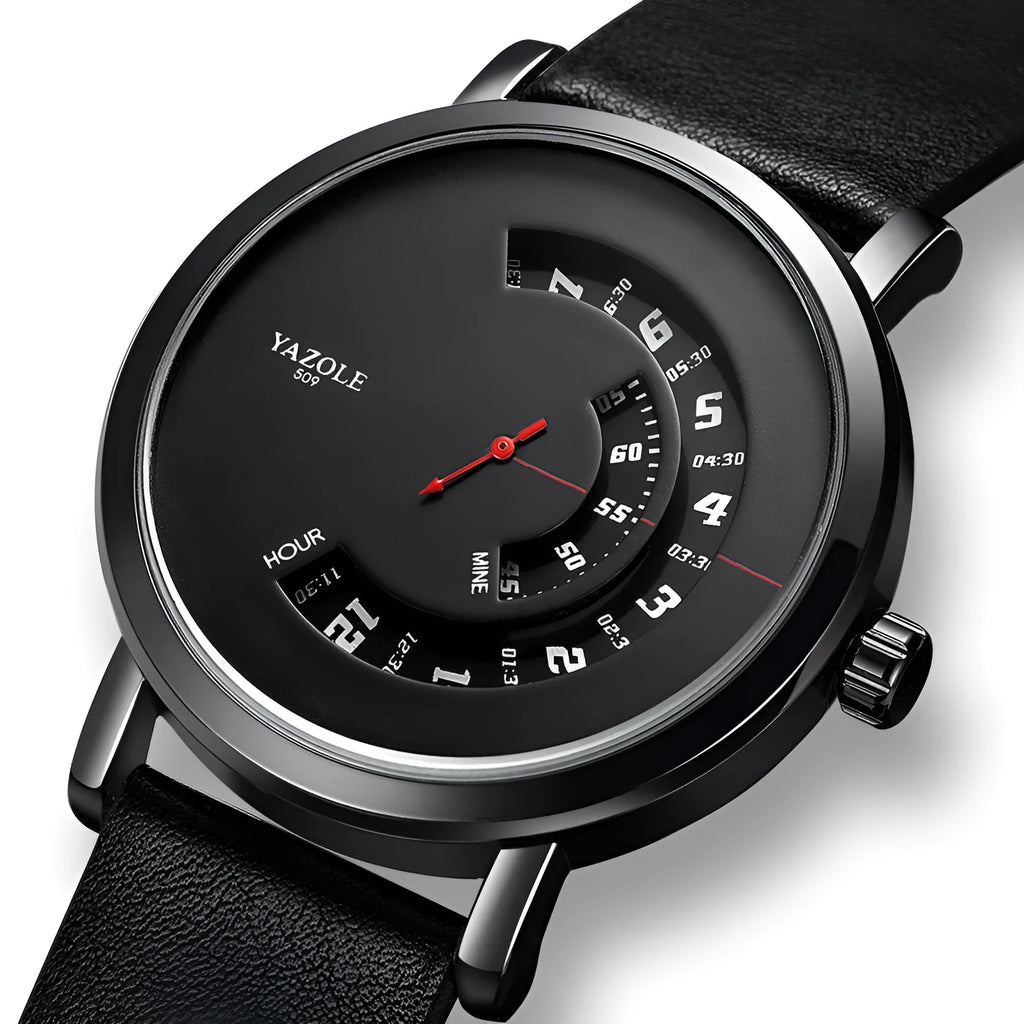 Men's waterproof quartz watch with turntable dial and metal case