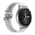 Black Bluetooth smart watch with circular screen on a silicone strap, showing call and music interface.