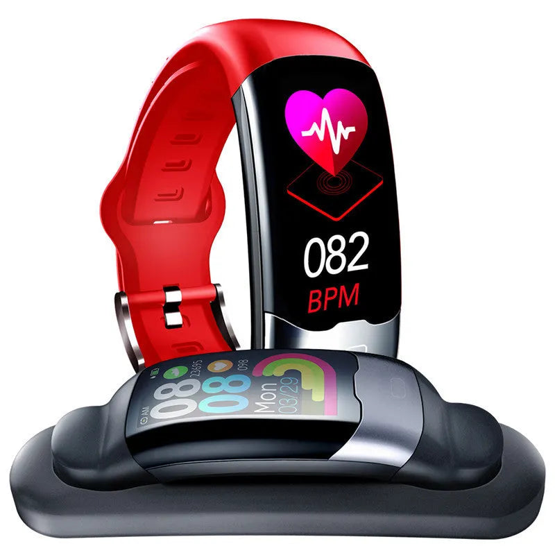Smart fitness bracelet with heart rate monitoring, blood pressure tracking, and sleep analysis functions.