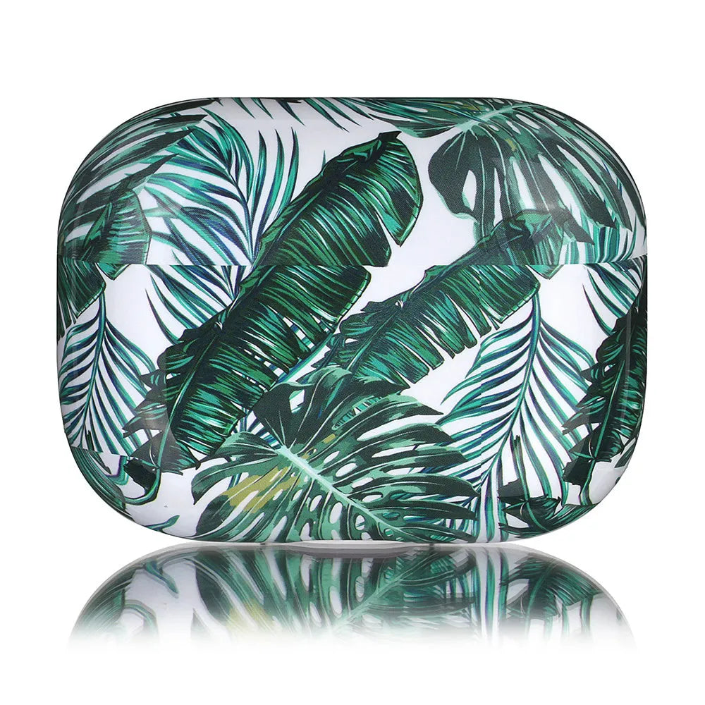 Blue and green banana leaf design TPU protective case for Apple AirPods.