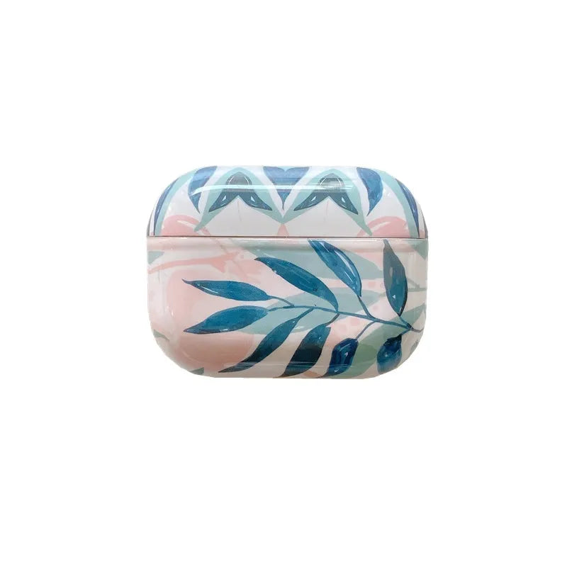 Blue and green banana leaf design TPU protective case for Apple AirPods.