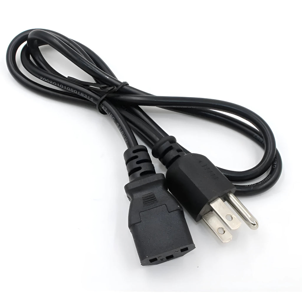 Black American standard three-pin plug power cord, 1.2 metres long.