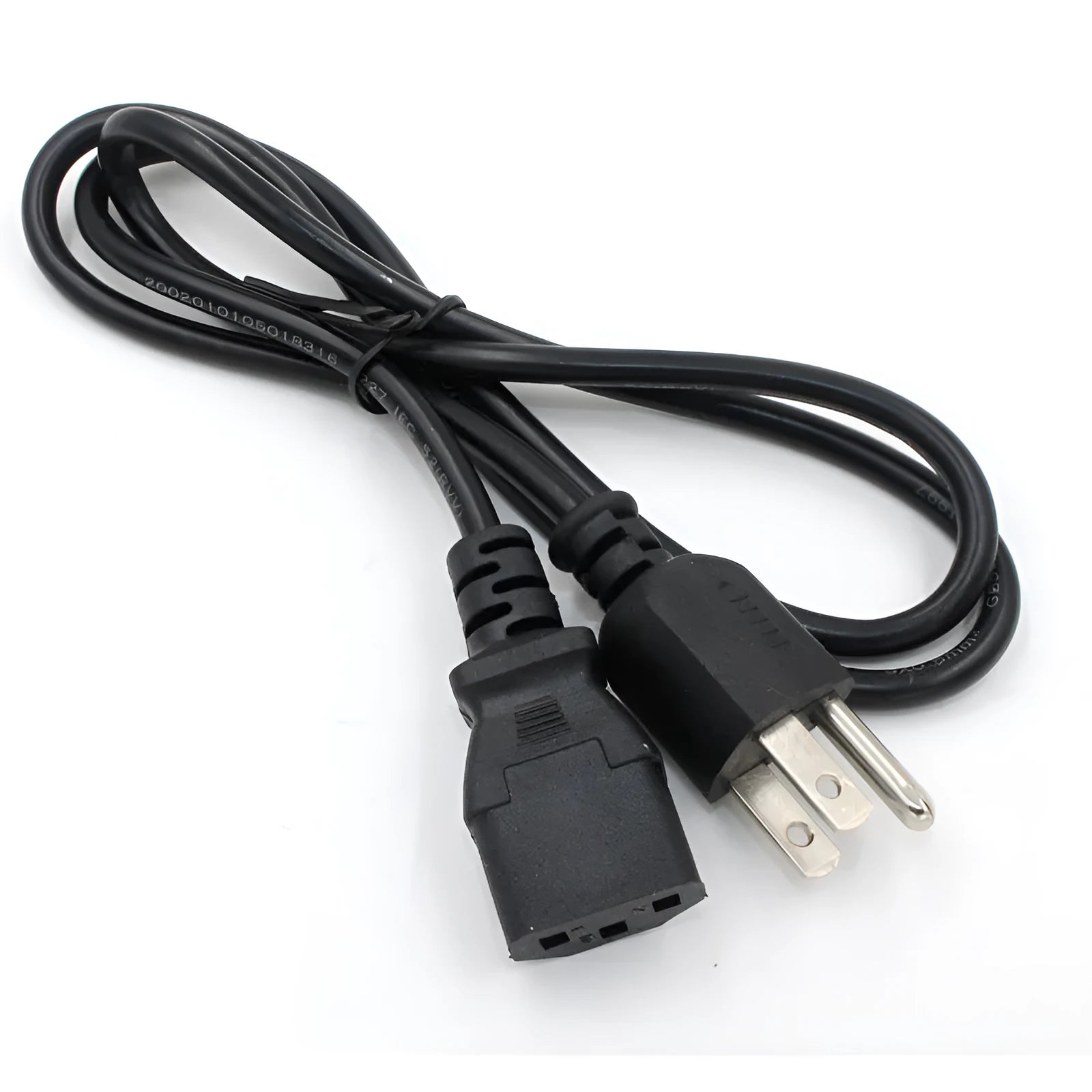 Black American standard three-pin plug power cord, 1.2 metres long.