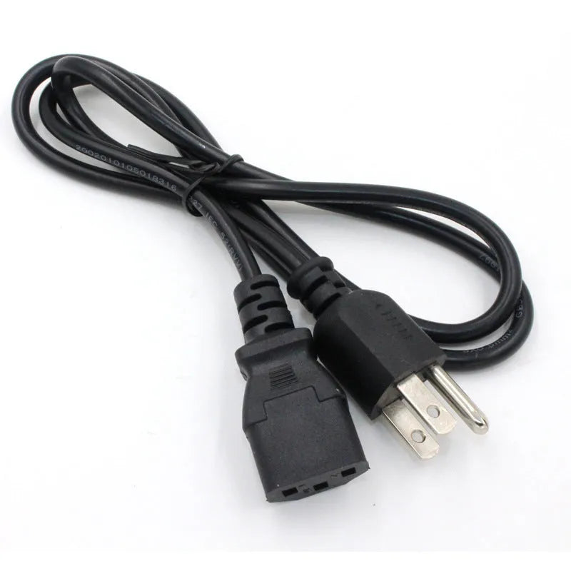 Black American standard three-pin plug power cord, 1.2 metres long.