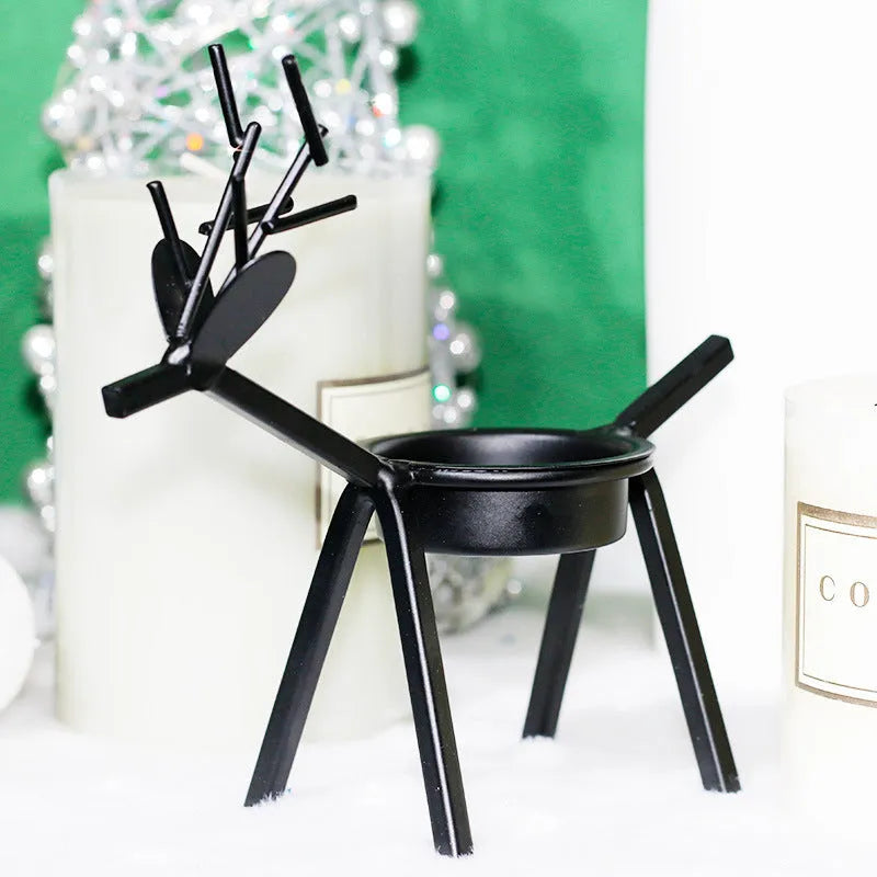 Iron Christmas deer candlestick holder with elk design for festive candle display