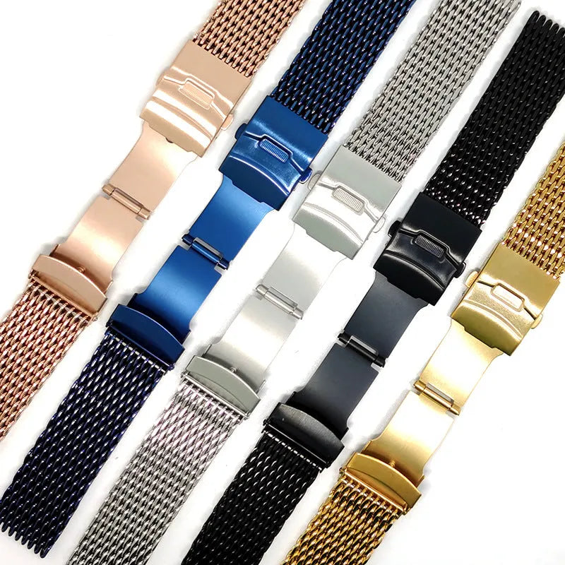 Thickened 40mm cool shark mesh watch strap in silver for high-grade watch button