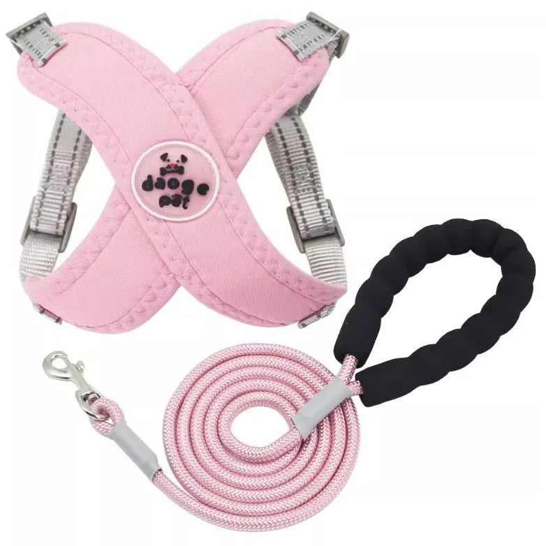 Pet walking vest and hand holding rope set in multiple colours with adjustable sizing