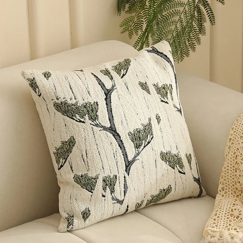 Square jacquard woven pillow cover with detailed floral pattern in a choice of eight colours, 45x45 cm.