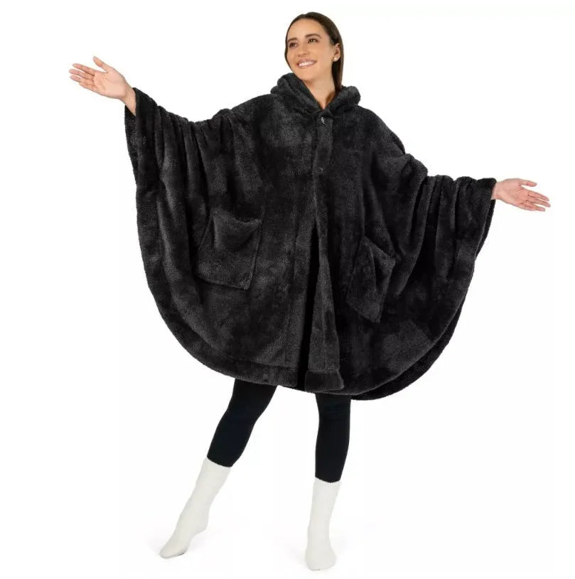 A heavy-weight hooded bathrobe in a cardigan style, shown in black, dark grey, and pink colour options.