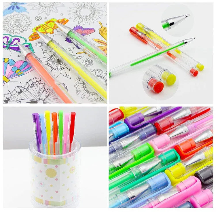 100 gel colour pens in assorted bright watercolour and highlighter colours with dual 0.5mm and 1.0mm tips