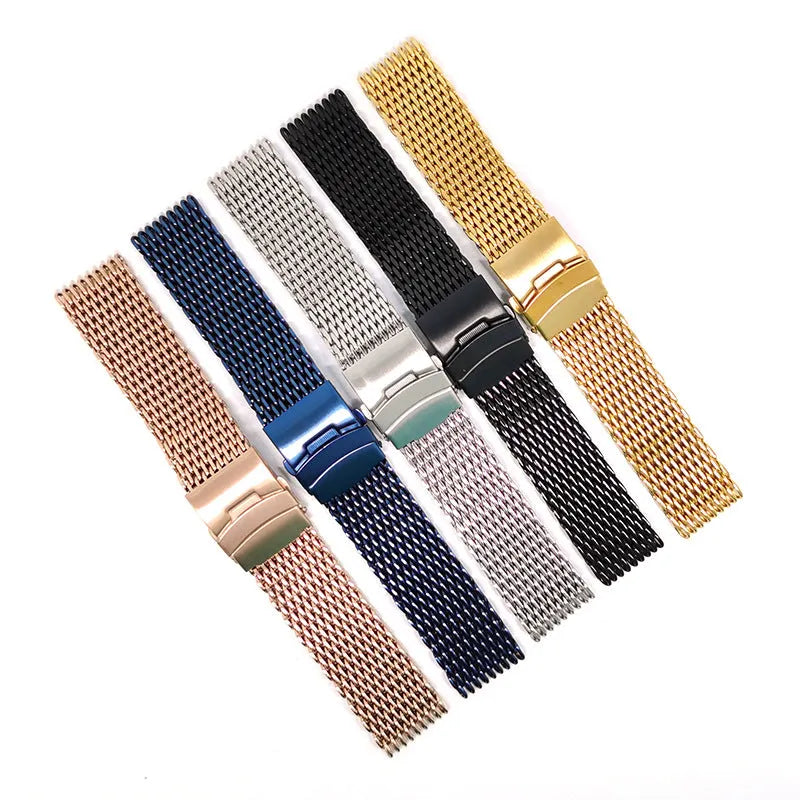 Thickened 40mm cool shark mesh watch strap in silver for high-grade watch button