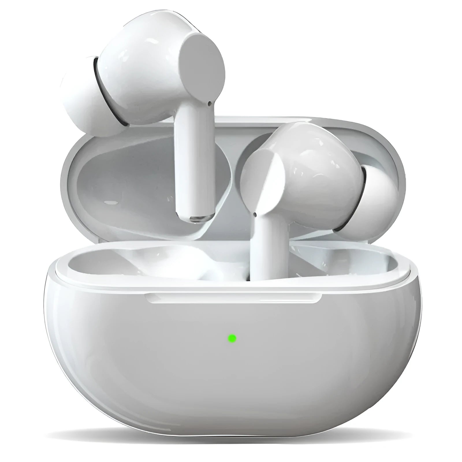 Pro4 wireless Bluetooth headset with two earpieces and a charging case in black or white.