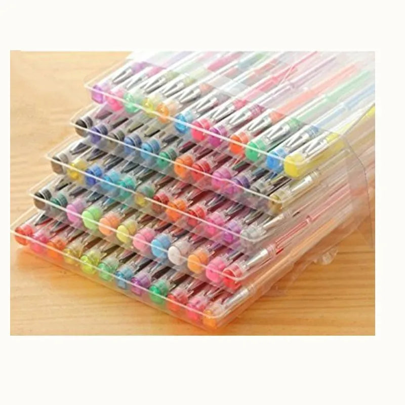 100 gel colour pens in assorted bright watercolour and highlighter colours with dual 0.5mm and 1.0mm tips