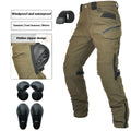 Motorcycle waterproof cycling trousers with protective gear and belt in black or green colour options