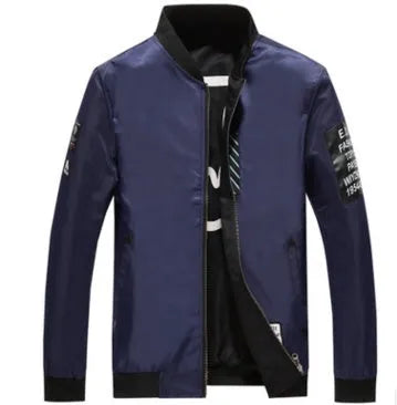 Men's reversible flight jacket in striped pattern with zipper closure shown in black colour
