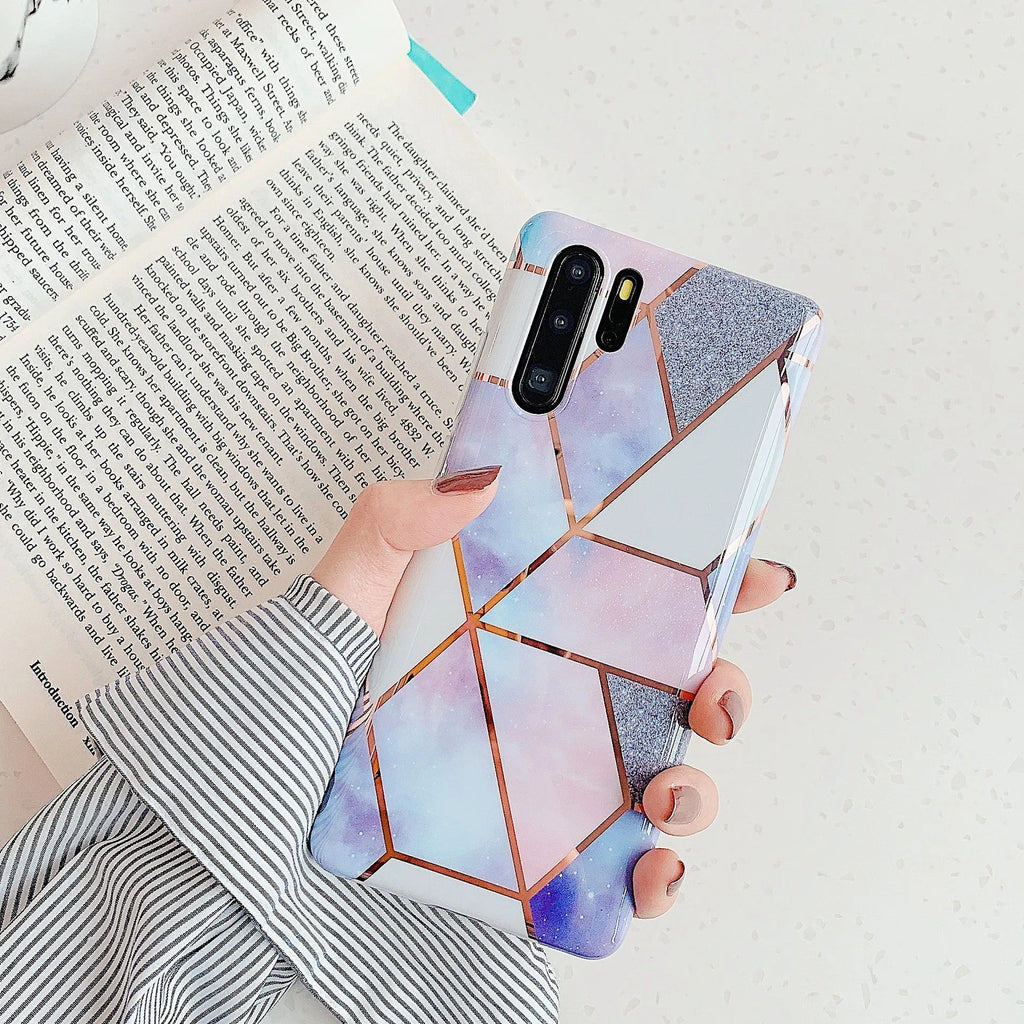 Electroplated marble design TPU phone case for Huawei and Samsung phones in multiple colour options