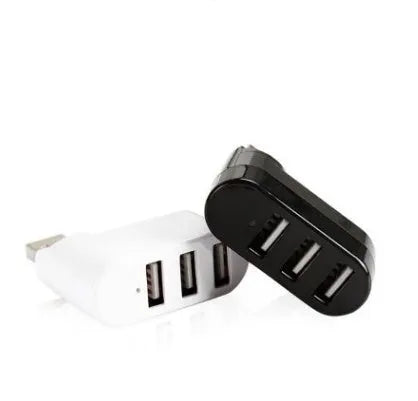 Black and white USB 2.0 hub splitter, a multi-port expansion hub for computers and laptops.