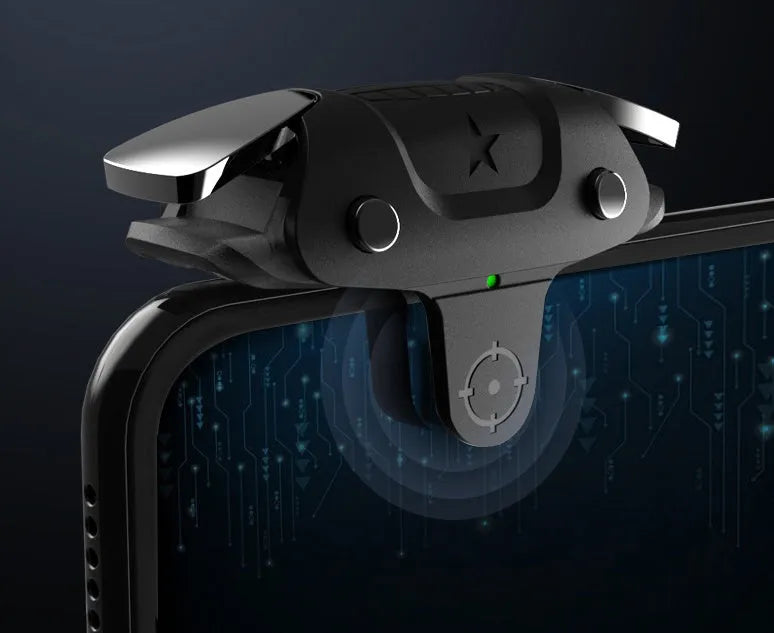 Black F5 mobile game controller for smartphones with compact joystick design