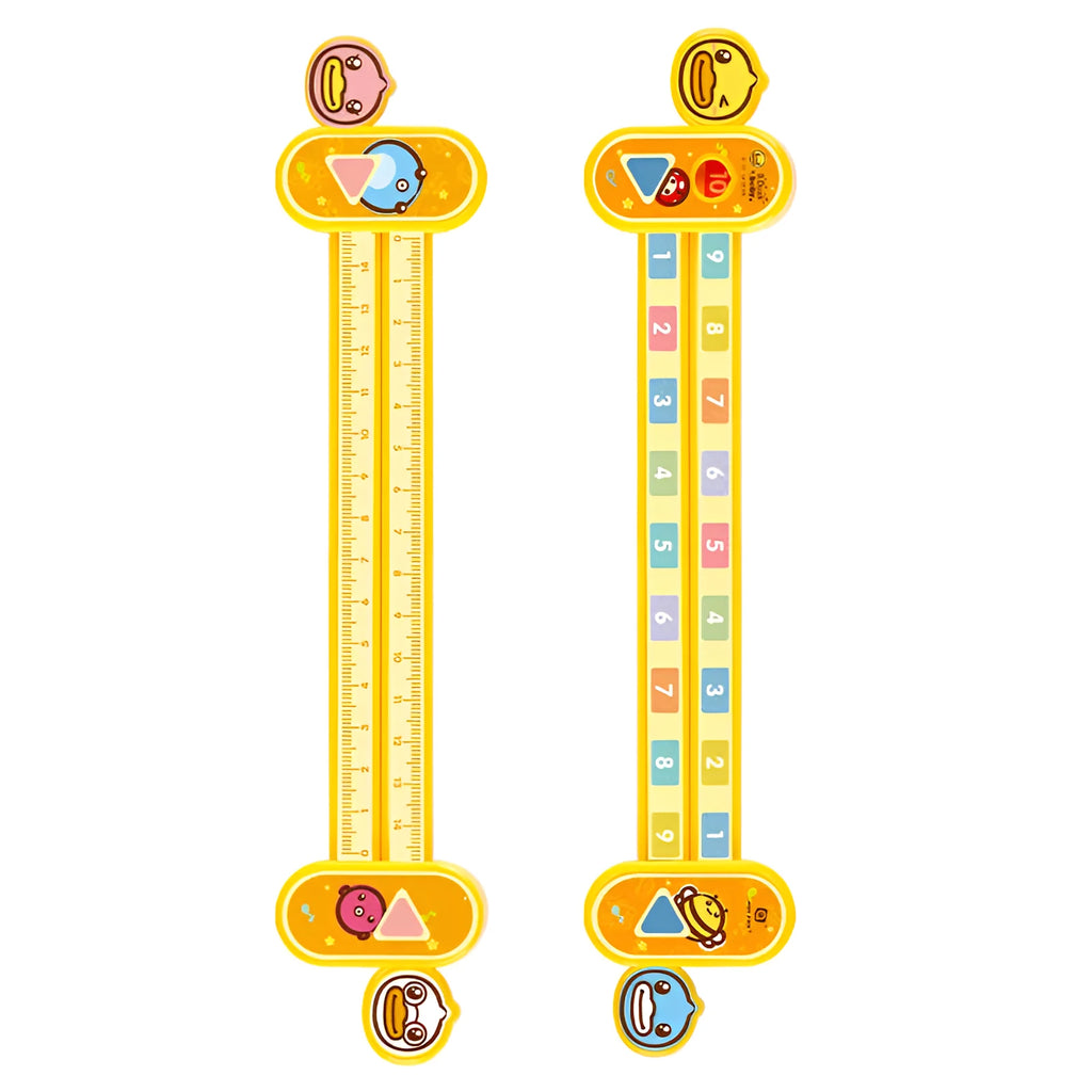 Yellow plastic cartoon digital decomposition ruler for children, measuring 24.5cm long