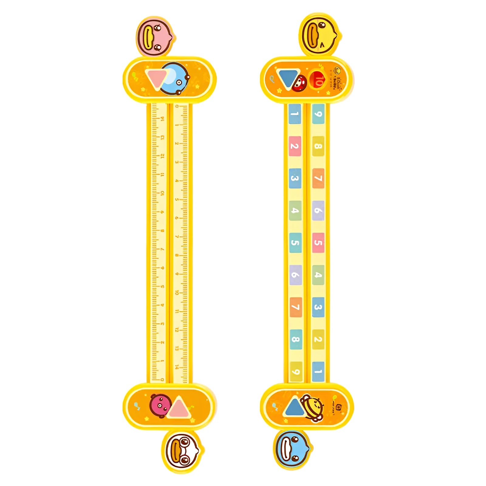 Yellow plastic cartoon digital decomposition ruler for children, measuring 24.5cm long