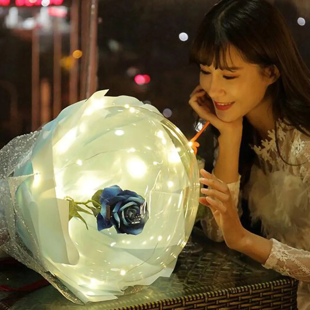 DIY LED light up transparent balloon with artificial rose components for self-assembly