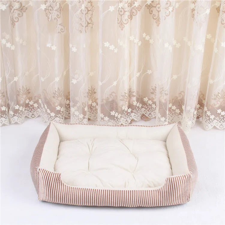 Cloth pet bed with foam mattress in coffee star colour, 45cm diameter size for small dogs and cats