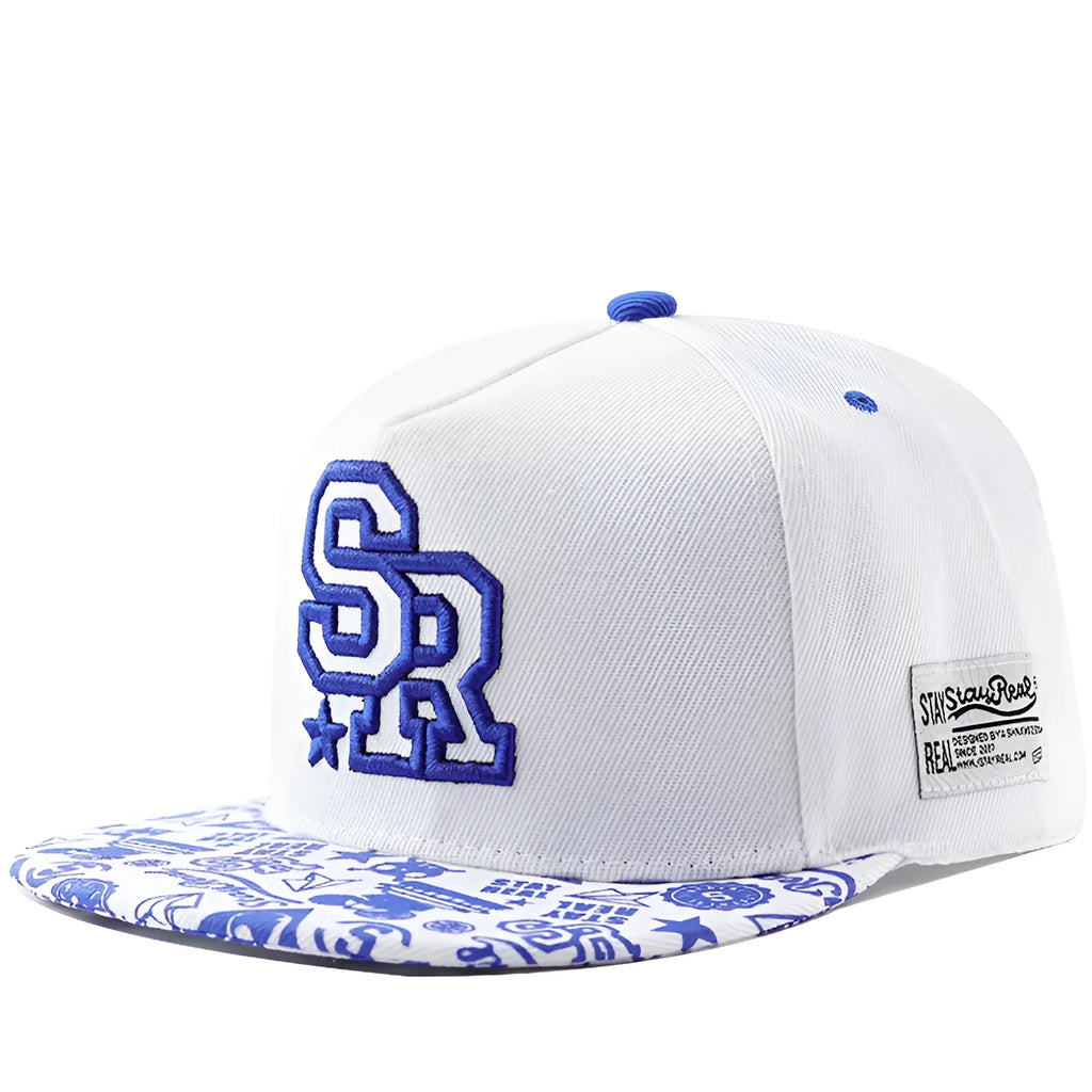 Cotton baseball hat with front letter embroidery in black colour, showing adjustable strap and dome crown.