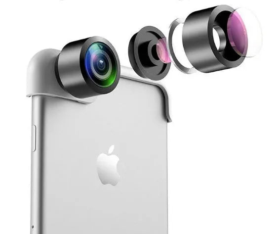 Panoramic camera lens accessory attached to an iPhone for taking 360-degree photos