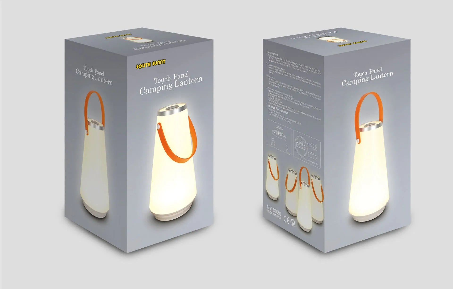 White rechargeable LED bedside night light with touch controls showing compact 12cm square design