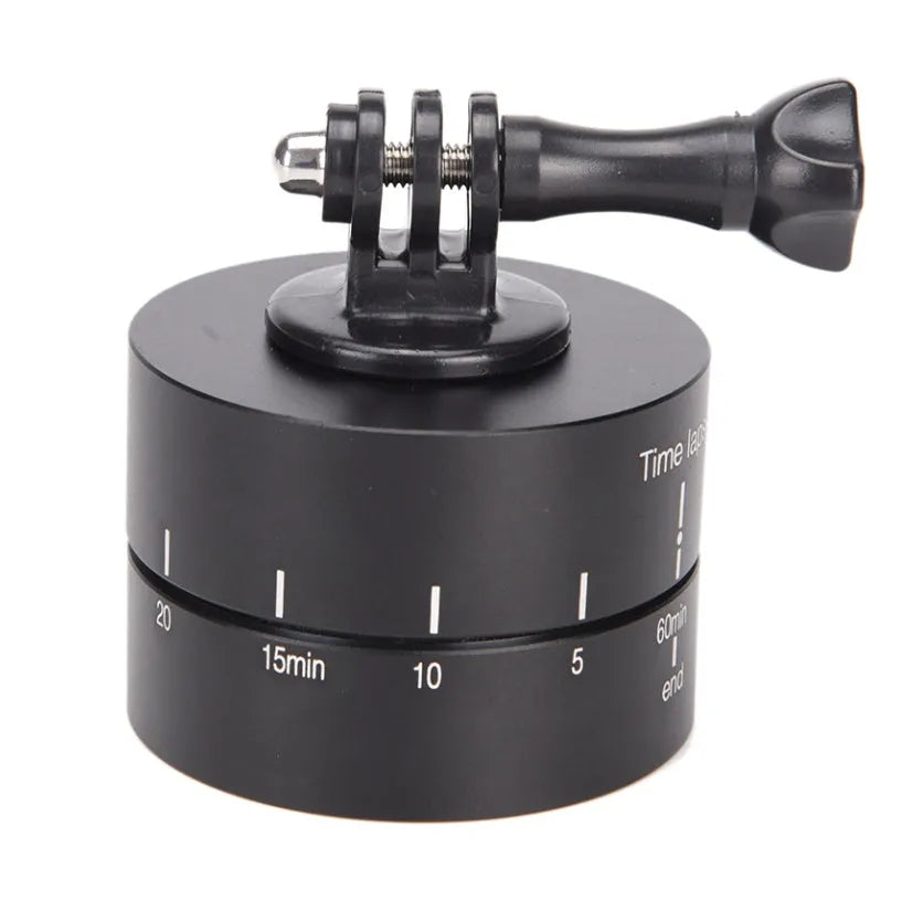 360-degree auto rotating camera tripod head mounted with GoPro camera