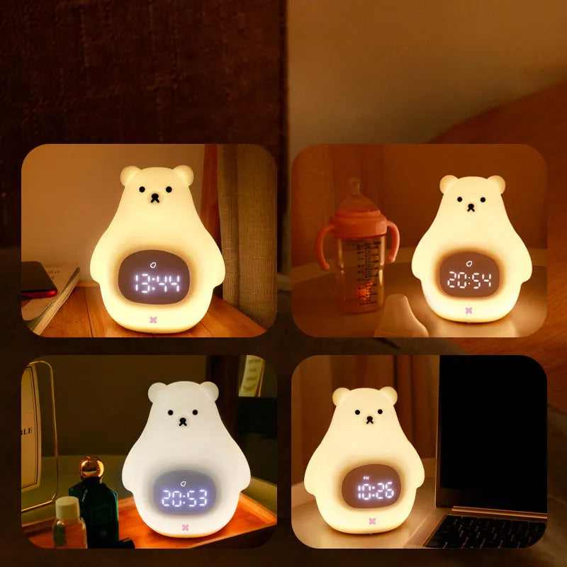 Big white bear silicone night light with remote control showing seven colour options