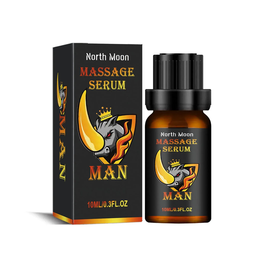 10ml bottle of men's massage essential oil with ginger and jojoba ingredients