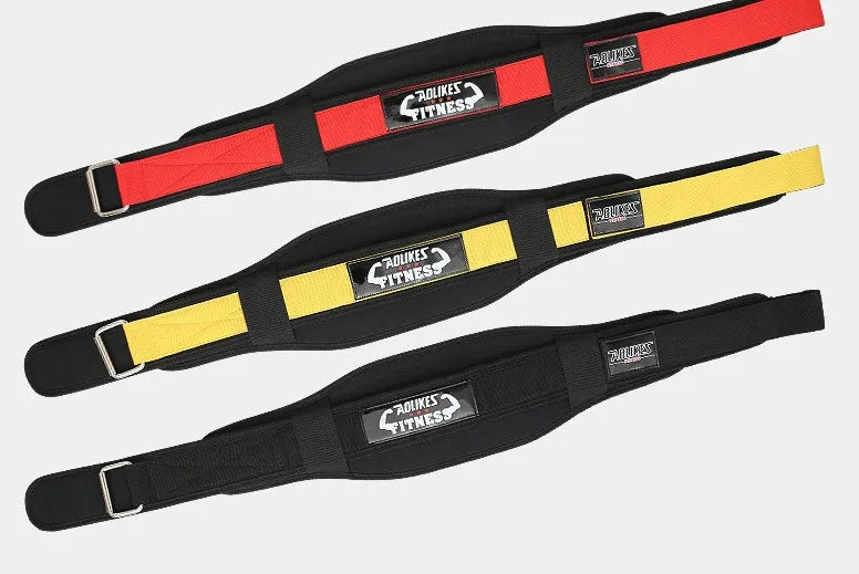 Nylon fitness weightlifting waistband support belt in black red yellow colours for adult training