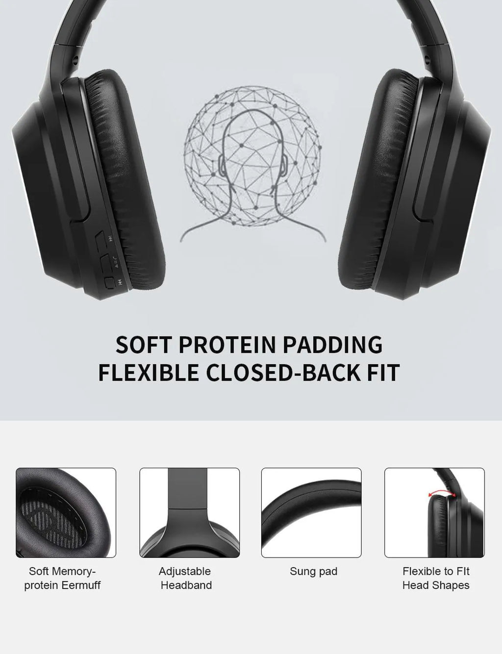 Black Gorsun E98 over-ear wireless Bluetooth headphones with memory-protein ear cushions and adjustable stainless steel headband.