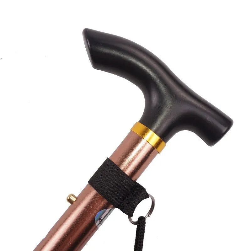 Aluminium folding walking stick with adjustable telescopic height and non-slip rubber tip