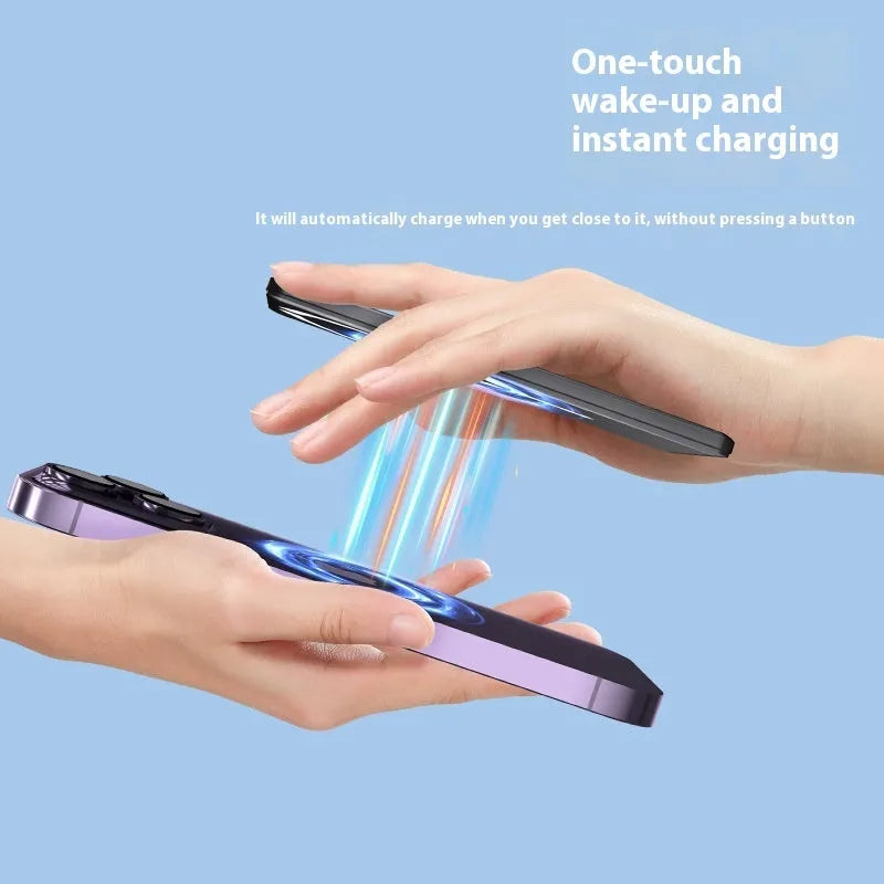 Ultra-thin magnetic power bank in dark grey, silver, black or violet colours with alloy shell