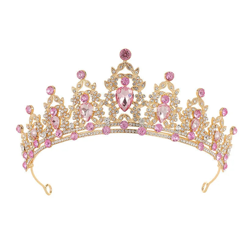 Baroque style bridal crown headdress with rhinestones in silver and gold colour options