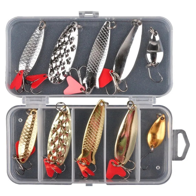 Pineapple sequin artificial fishing lure kit with gold and silver metal flash components