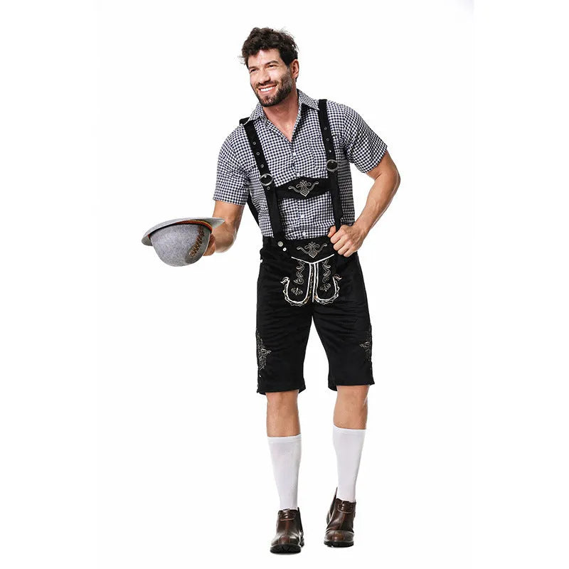 British style beer festival clothing set with green shirt and brown overalls for men