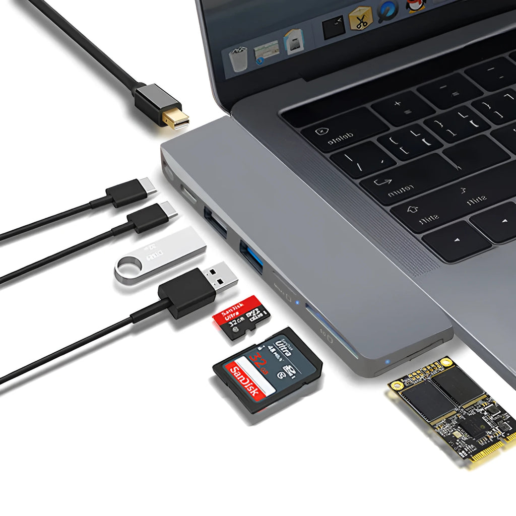 8-in-1 USB-C expansion hub for MacBook Pro with multiple ports and dual connectors