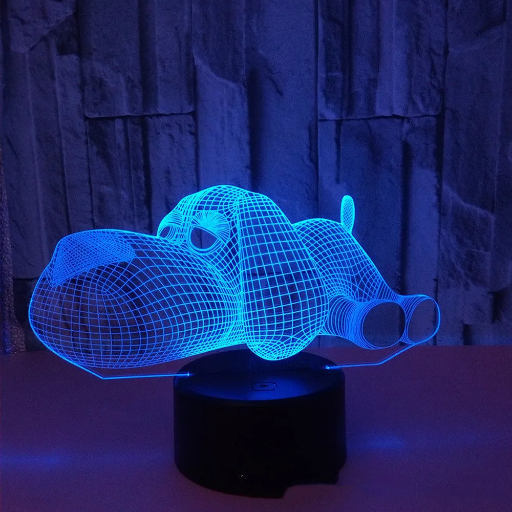 3D illusion dog desk lamp glowing in multiple colours with a touch button.