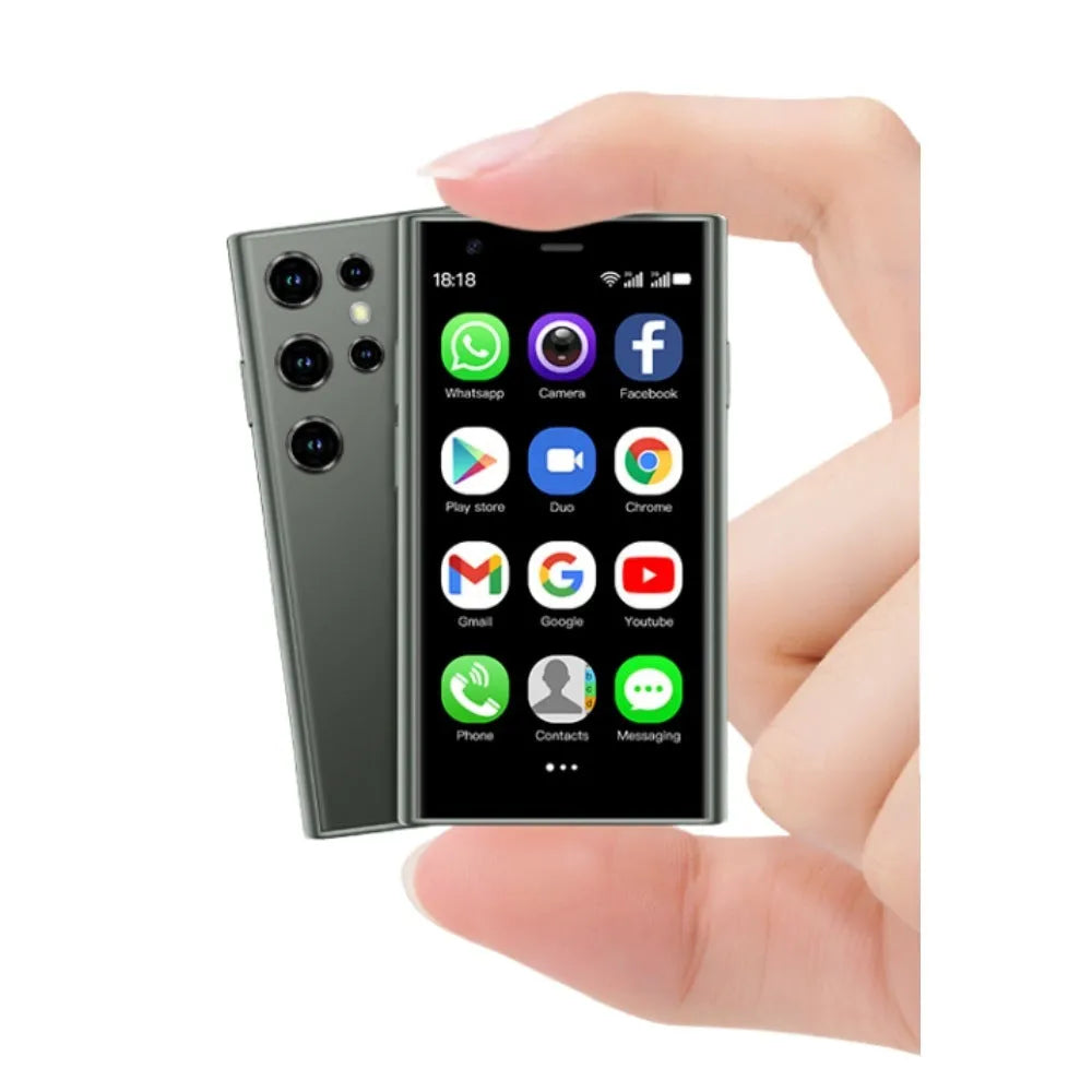 S23PRO XS15 mini smartphone in Black, Green and Pink Purple colours showing straight plate design