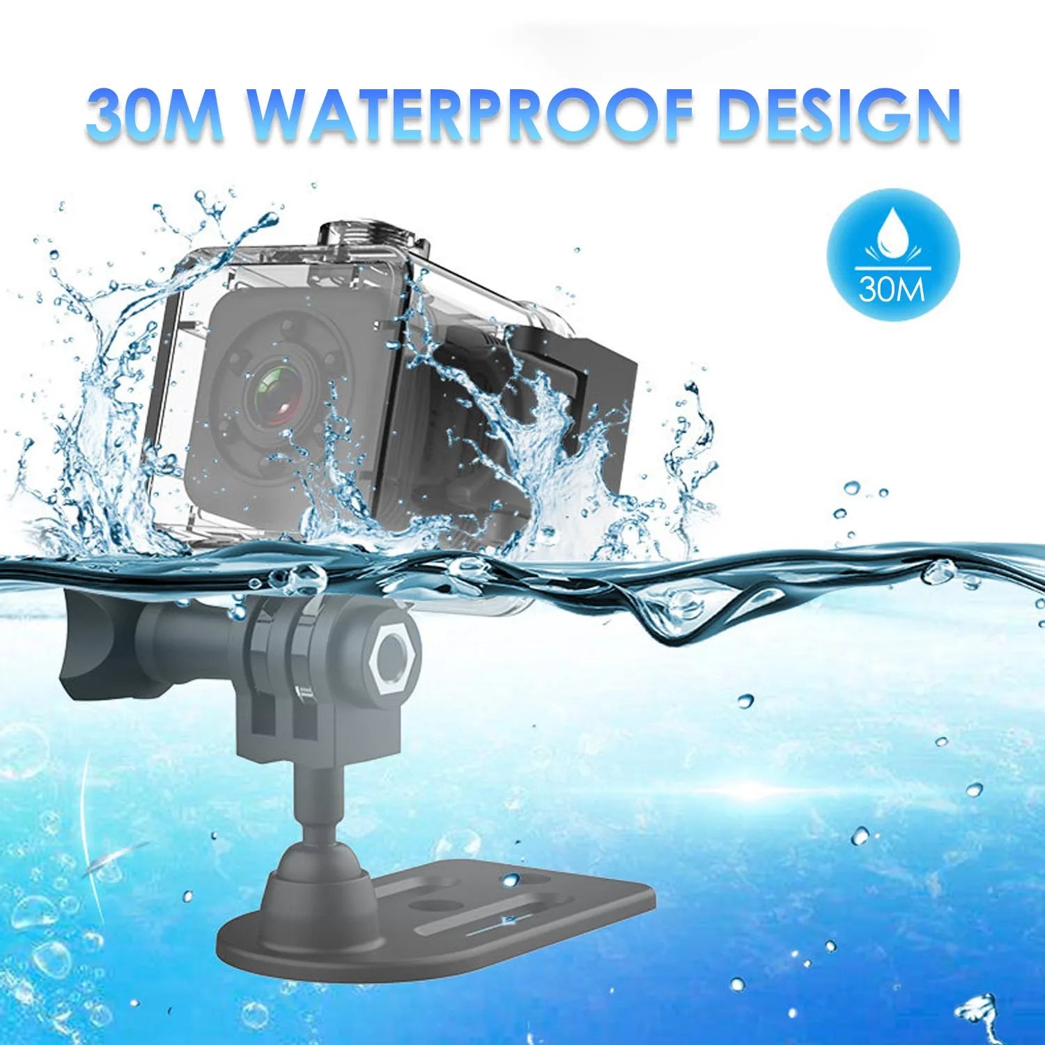 SQ29 black waterproof sports camera with microUSB port and TF card slot for extended recording