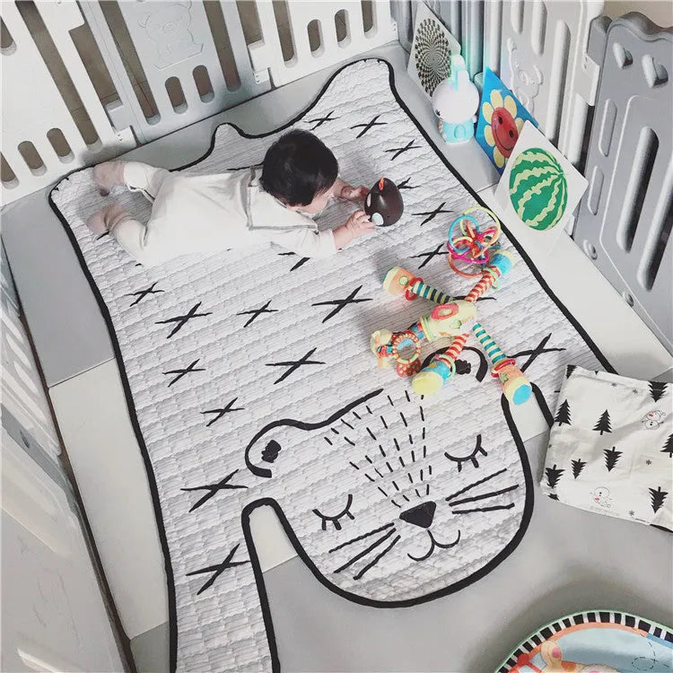 White tiger plush cotton play mat for children living room decoration L 130x190cm
