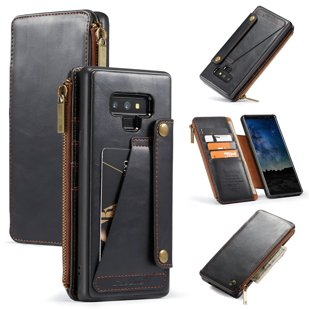 Samsung Galaxy Note 9 PU leather flip phone case in black, brown and red colours