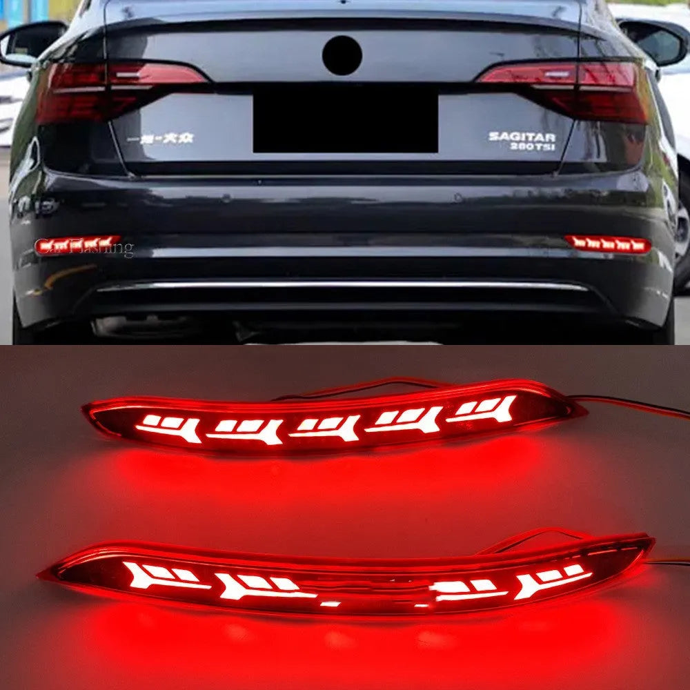 Modified Volkswagen Sagitar rear bumper LED light with scan flowing water effect for 2019-2021 models.