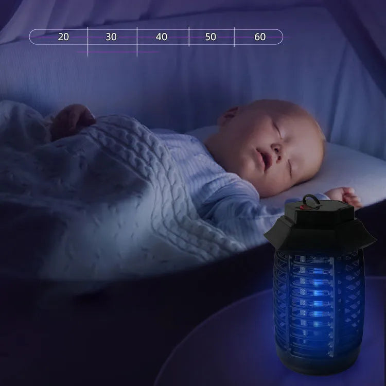 Black aromatherapy mosquito killer lamp with UV light and electric grid for insect control.